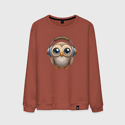 Мужской свитшот Совенок в наушниках слушает музыку