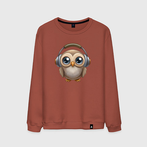 Мужской свитшот Совенок в наушниках слушает музыку / Кирпичный – фото 1