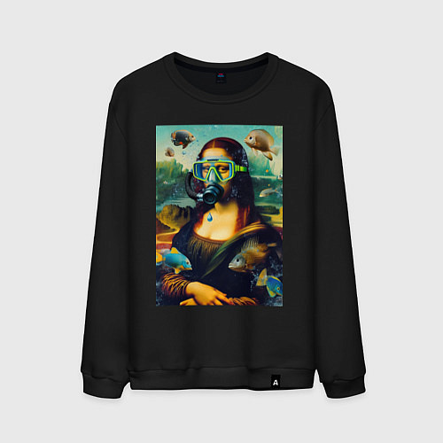 Мужской свитшот Мона Лиза под водой - нейросеть / Черный – фото 1