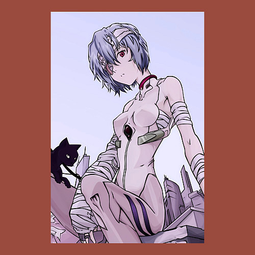 Мужской свитшот Евангелион Рей Аянами кот / Кирпичный – фото 3