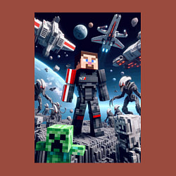 Свитшот хлопковый мужской Minecraft and Mass effect - collaboration ai art, цвет: кирпичный — фото 2