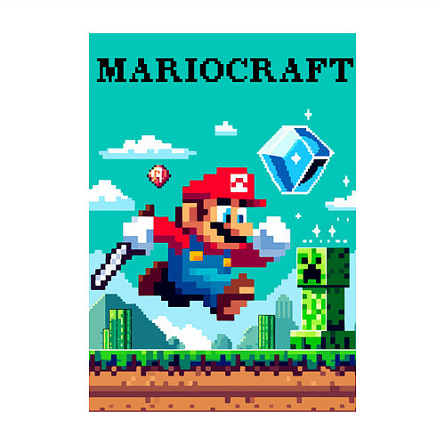Мужской свитшот Mario and Minecraft - collaboration pixel art / Белый – фото 3