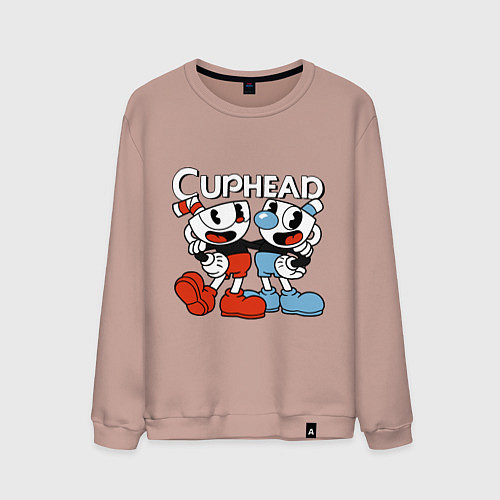 Мужской свитшот Cuphead and Mugman / Пыльно-розовый – фото 1