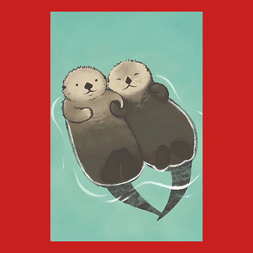 Мужской свитшот Выдры плавают / Красный – фото 3