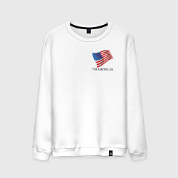 Свитшот хлопковый мужской Im an American - motto, цвет: белый