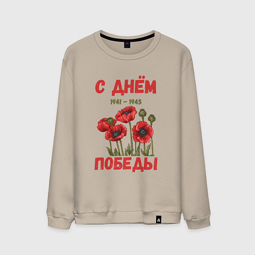 Мужской свитшот С Днём Победы - 9 мая - Георгиевская лента / Миндальный – фото 1