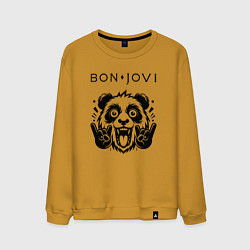 Свитшот хлопковый мужской Bon Jovi - rock panda, цвет: горчичный