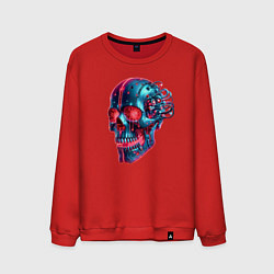 Свитшот хлопковый мужской Metal cyber skull - ai art, цвет: красный