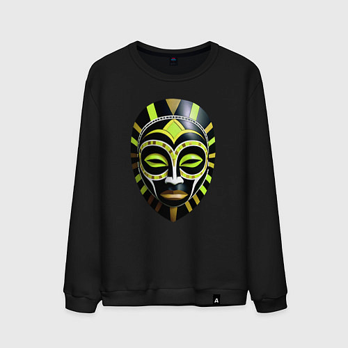 Мужской свитшот Африканская маска в кислотно неоновых цветах / Черный – фото 1