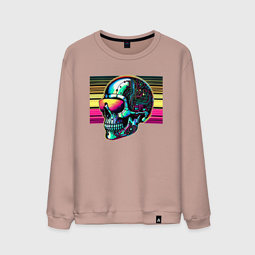 Мужской свитшот Cyber skull - fantasy ai art / Пыльно-розовый – фото 1