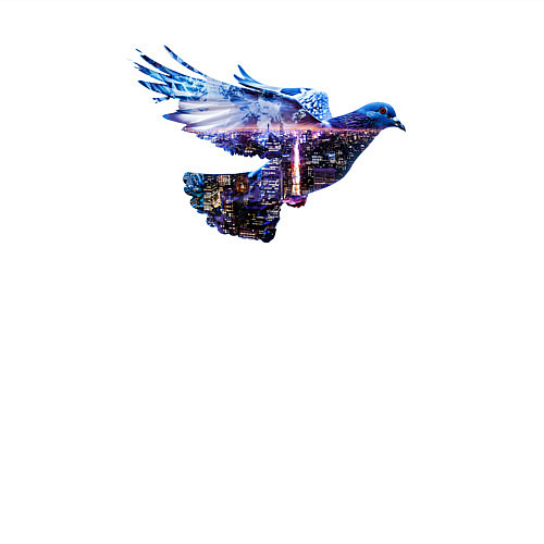 Мужской свитшот Голубь с ночным городом внутри / Белый – фото 3