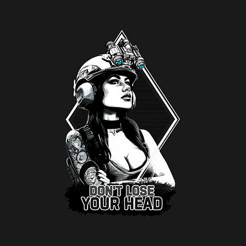 Мужской свитшот Dont lose your head - military girl / Черный – фото 3