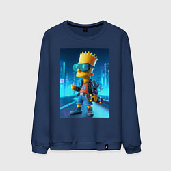 Мужской свитшот Барт Симпсон в неоновом городе со скейтбордом - не