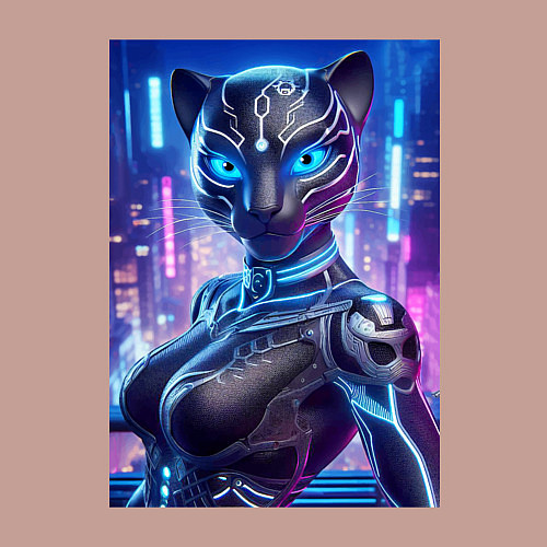 Мужской свитшот Cyber panter - ai art fantasy / Пыльно-розовый – фото 3