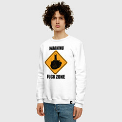 Свитшот хлопковый мужской Предупреждающий знак Fuck zone, цвет: белый — фото 2