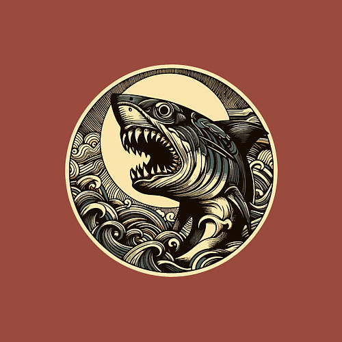 Мужской свитшот Кайдзю с ужасной головой акулы / Кирпичный – фото 3