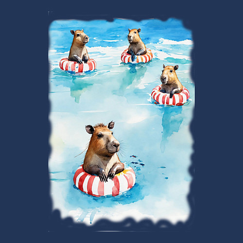 Мужской свитшот Капибара на море / Тёмно-синий – фото 3