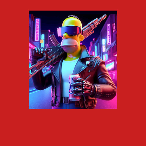 Мужской свитшот Крутой Гомер Симпсон с оружием и банкой пива / Красный – фото 3