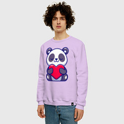 Свитшот хлопковый мужской Панда и сердечко, цвет: лаванда — фото 2