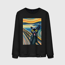 Свитшот хлопковый мужской Пантера кричит - мем нейросеть, цвет: черный