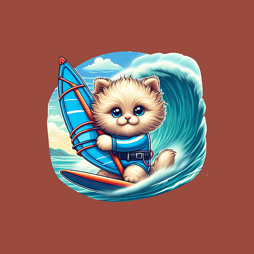 Мужской свитшот Котик и виндсерфинг / Кирпичный – фото 3