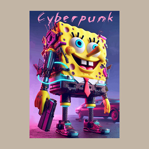 Мужской свитшот Sponge Bob with a pistol - cyberpunk ai art / Миндальный – фото 3