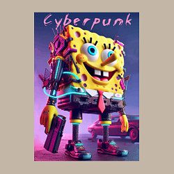 Свитшот хлопковый мужской Sponge Bob with a pistol - cyberpunk ai art, цвет: миндальный — фото 2