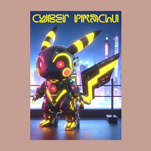 Мужской свитшот Cyber pikachu - ai art neon glow fantasy / Пыльно-розовый – фото 3