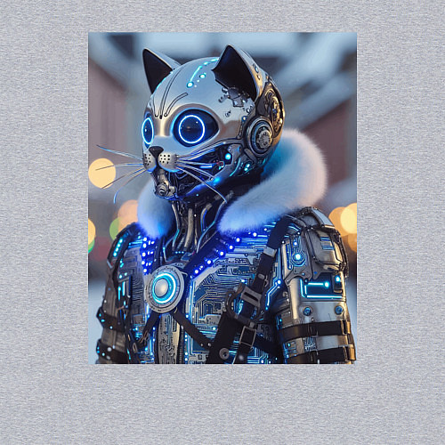 Мужской свитшот Cyber cat - ai art fantasy / Меланж – фото 3