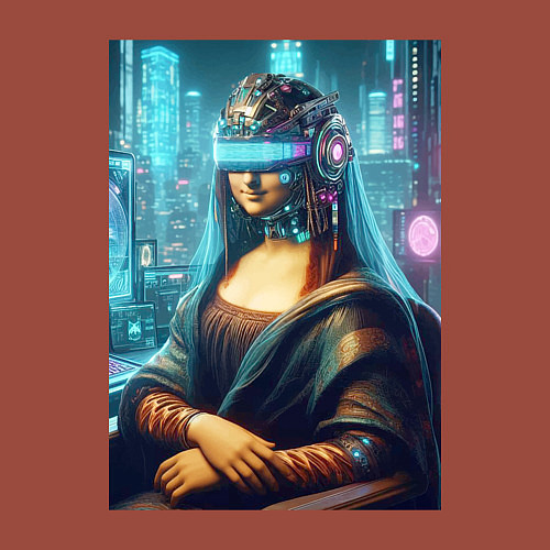 Мужской свитшот Gioconda - cyberpunk ai art fantasy / Кирпичный – фото 3