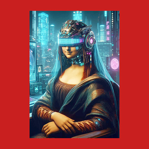 Мужской свитшот Gioconda - cyberpunk ai art fantasy / Красный – фото 3