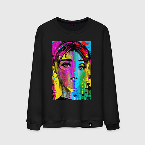 Мужской свитшот Портрет девушки - нейросеть / Черный – фото 1