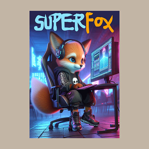 Мужской свитшот Super fox gamer - ai art fantasy / Миндальный – фото 3