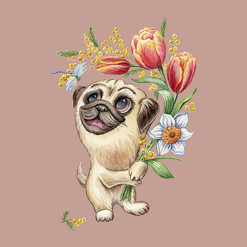 Мужской свитшот Мопс с букетом / Пыльно-розовый – фото 3