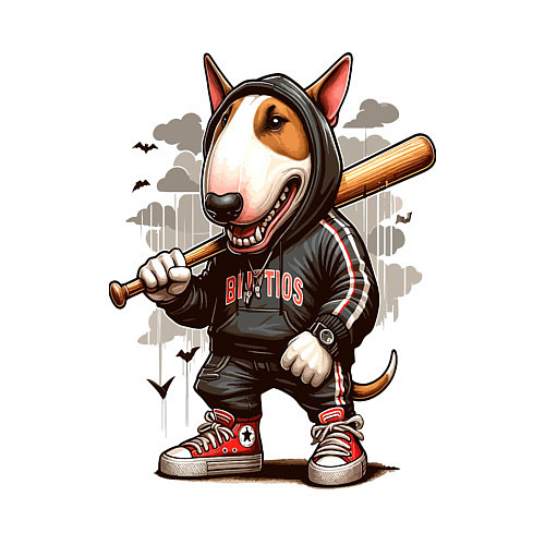 Мужской свитшот Bully with a baseball bat - ai art fantasy / Белый – фото 3