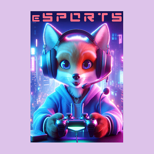 Мужской свитшот Funny fox - e sports ai art / Лаванда – фото 3