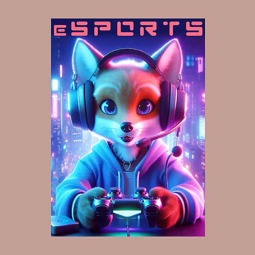 Мужской свитшот Funny fox - e sports ai art / Пыльно-розовый – фото 3
