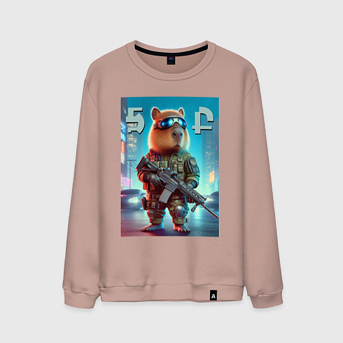 Мужской свитшот Capybara - special forces / Пыльно-розовый – фото 1