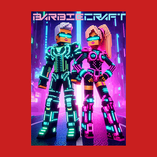 Мужской свитшот Barbie and Minecraft - collaboration / Красный – фото 3