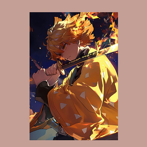 Мужской свитшот Клинок, рассекающий демонов Дзэнъицу Агацума охотн / Пыльно-розовый – фото 3