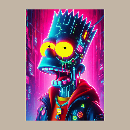Мужской свитшот Cyber Bart Simpson - neon glow ai art / Миндальный – фото 3