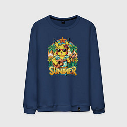 Мужской свитшот Пикачу с гитарой на гаваях - жаркое лето