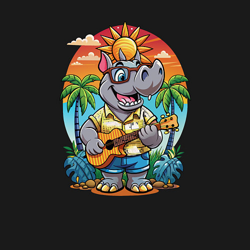 Мужской свитшот Носорог играет на гитаре жарким летом / Черный – фото 3