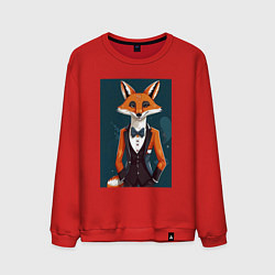 Свитшот хлопковый мужской Обаятельный лис в смокинге, цвет: красный