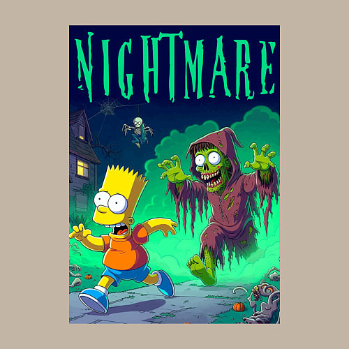 Мужской свитшот Барт Симпсон убегает от зомби - нейросеть / Миндальный – фото 3