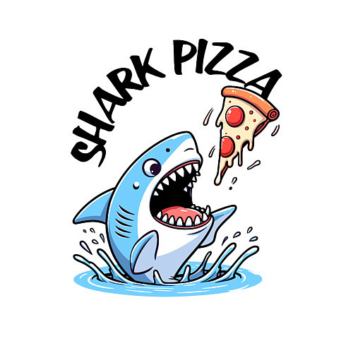 Мужской свитшот Shark pizza - ai art fantasy / Белый – фото 3
