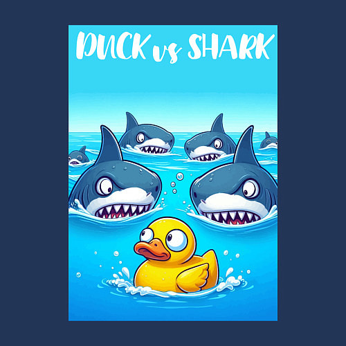 Мужской свитшот Duck vs shark - ai art fantasy / Тёмно-синий – фото 3