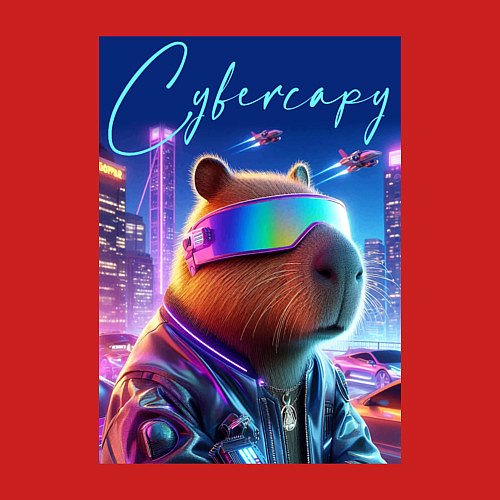 Мужской свитшот Cyber capybara - neon metropolis / Красный – фото 3