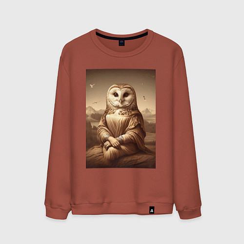 Мужской свитшот Сова Мона - фантазия от нейросети / Кирпичный – фото 1