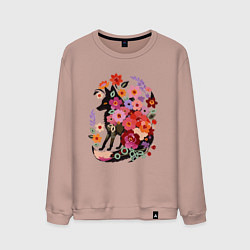 Мужской свитшот Лиса цветочный силуэт